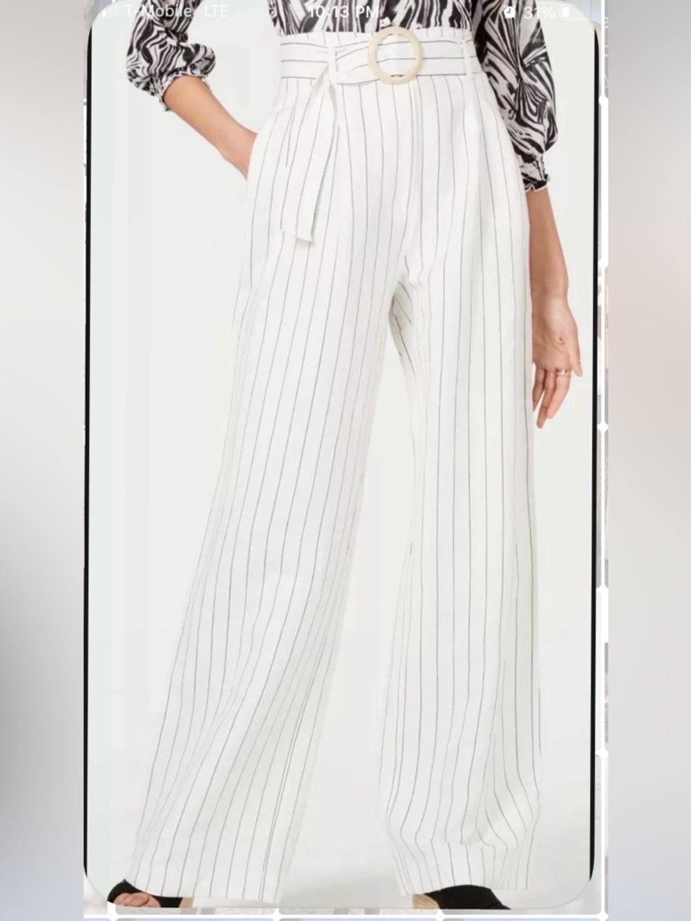 Women’s High-Waist White Pinstripe Wide-Leg Pants #199
